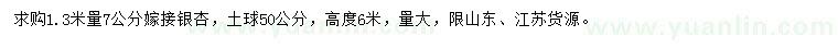 求購1.3米量7公分嫁接銀杏