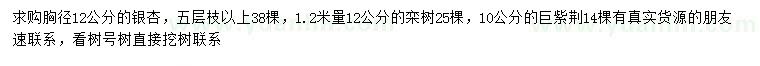 求購銀杏、欒樹、巨紫荊