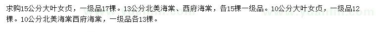 求購(gòu)大葉女貞、北美海棠、西府海棠