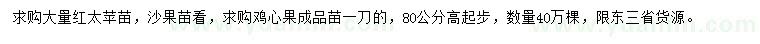 求購黃太蘋苗、沙果苗、雞心果苗
