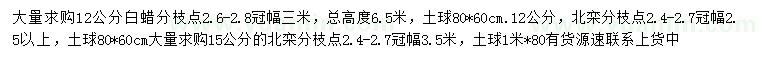 求購12公分白蠟、12、15公分北欒