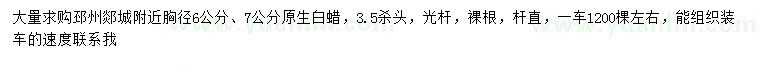 求購(gòu)胸徑6、7公分原生白蠟