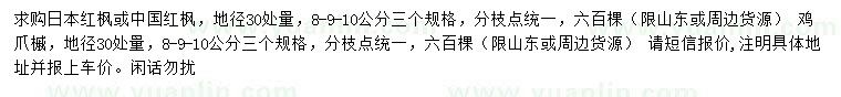 求購日本紅楓、中國紅楓、雞爪槭