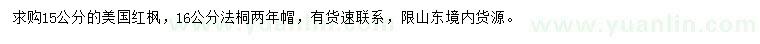 求購15公分美國紅楓、16公分法桐