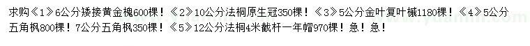 求購(gòu)矮接黃金槐、法桐、金葉復(fù)葉槭等