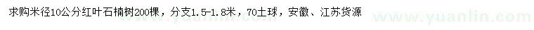 求購米徑10公分紅葉石楠