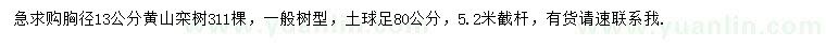 求購胸徑13公分黃山欒