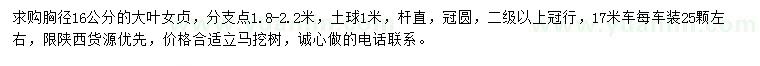 求購胸徑16公分大葉女貞