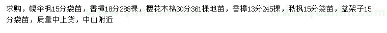 求購幌傘楓、香樟、秋楓等