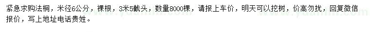 求購米徑6公分法桐