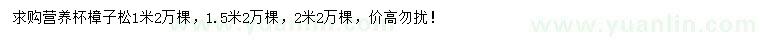 求購1.2、1.5、2.2米樟子松