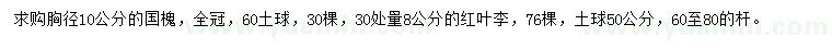 求購胸徑10公分國槐、30量8公分紅葉李