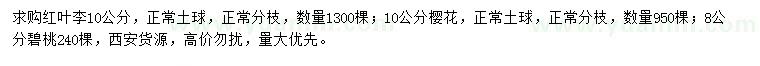 求購紅葉李、櫻花、碧桃