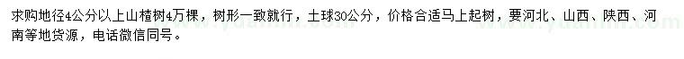 求購(gòu)地徑4公分以上山楂樹(shù)