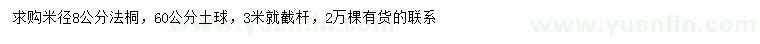 求購米徑8公分法桐