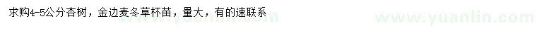 求購4-5公分杏樹、金邊麥冬草