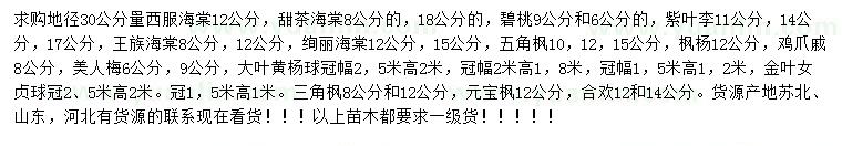求購西服海棠、甜茶海棠、碧桃等