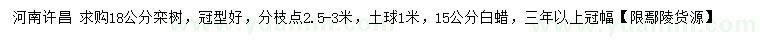 求購18公分欒樹、15公分白蠟