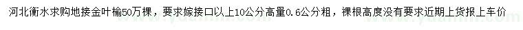 求購高10公分量0.6公分地接金葉榆
