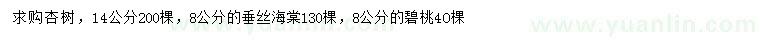 求購杏樹、垂絲海棠、碧桃