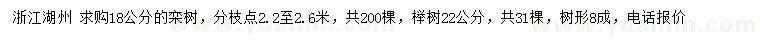 求購18公分欒樹、22公分櫸樹