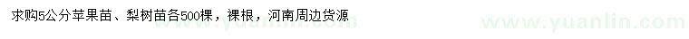 求購5公分蘋果苗、梨樹苗