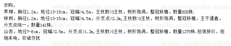 求購(gòu)旱柳、櫸樹、山杏