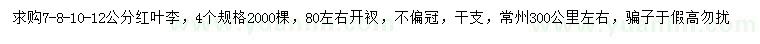 求購7、8、10、12公分紅葉李