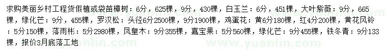 求購樟樹、白玉蘭、大葉紫薇等