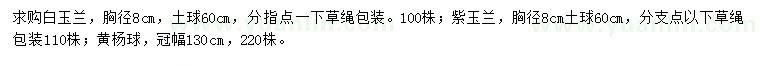 求購(gòu)白玉蘭、紫玉蘭、黃楊球