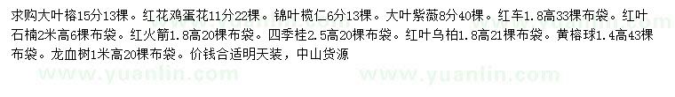 求購(gòu)大葉榕、紅花雞蛋花、錦葉欖仁等