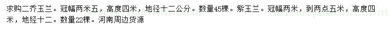 求購地徑12公分二喬玉蘭、紫玉蘭