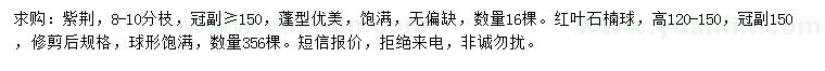 求購(gòu)冠幅150公分以上紫荊、高120-150公分紅葉石楠球