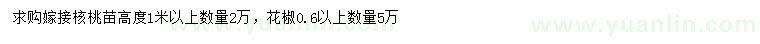 求購高度1米以上嫁接核桃苗、0.6公分以上花椒