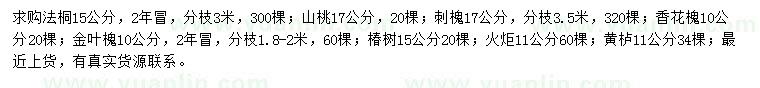 求購法桐、山桃、刺槐等