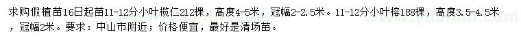 求購(gòu)11-12公分小葉欖仁、 小葉榕