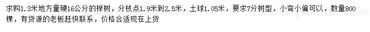 求購1.3米硬16公分櫸樹