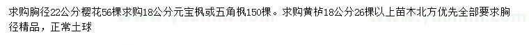 求購櫻花、元寶楓、五角楓等