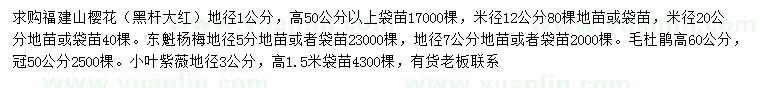 求購福建山櫻花、東魁楊梅、毛杜鵑等