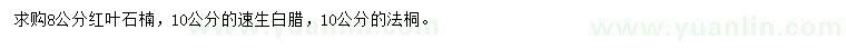 求購紅葉石楠、速生白臘、法桐