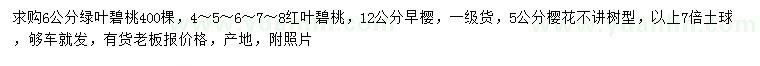 求購綠葉碧桃、紅葉碧桃、早櫻等