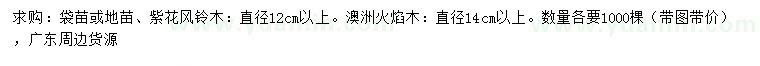 求購12公分以上紫花風鈴木、14公分以上澳洲火焰木