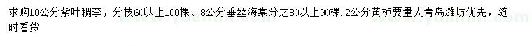 求購(gòu)紫葉稠李、垂絲海棠、黃櫨