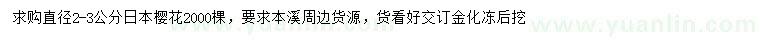 求購(gòu)直徑2-3公分日本櫻花