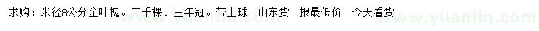 求購(gòu)米徑8公分金葉槐