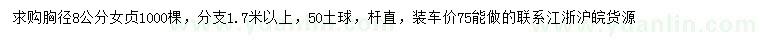 求購胸徑8公分女貞