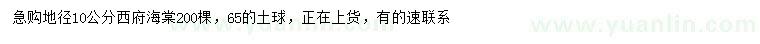 求購(gòu)地徑10公分西府海棠