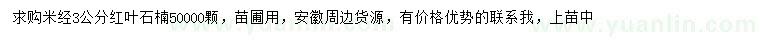 求購2.6米紅葉石楠