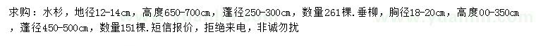 求購地徑12-14公分水杉、胸徑18-20公分垂柳