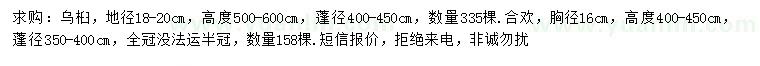求購(gòu)地徑18-20公分烏桕、胸徑16公分合歡